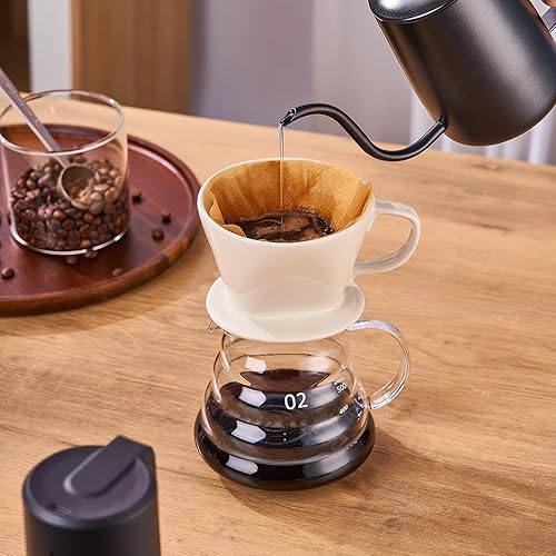 Miniatura 7 de YOLIFE Gotero de café, cafetera de cerámica para verter sobre cono, filtro de infusión lenta de porcelana para viajes, camping, cafetería,