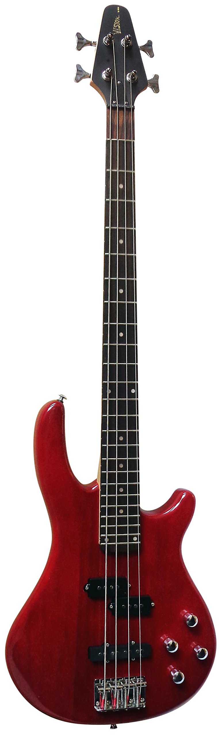 ELEKTROBASS - ROT TRANSPARENT - SET MIT TASCHE PIKS GURT KABEL - E-BASS MASSIVHOLZKÖRPER - VISION SOUND GITARRE - LONG SCALE JB10RT