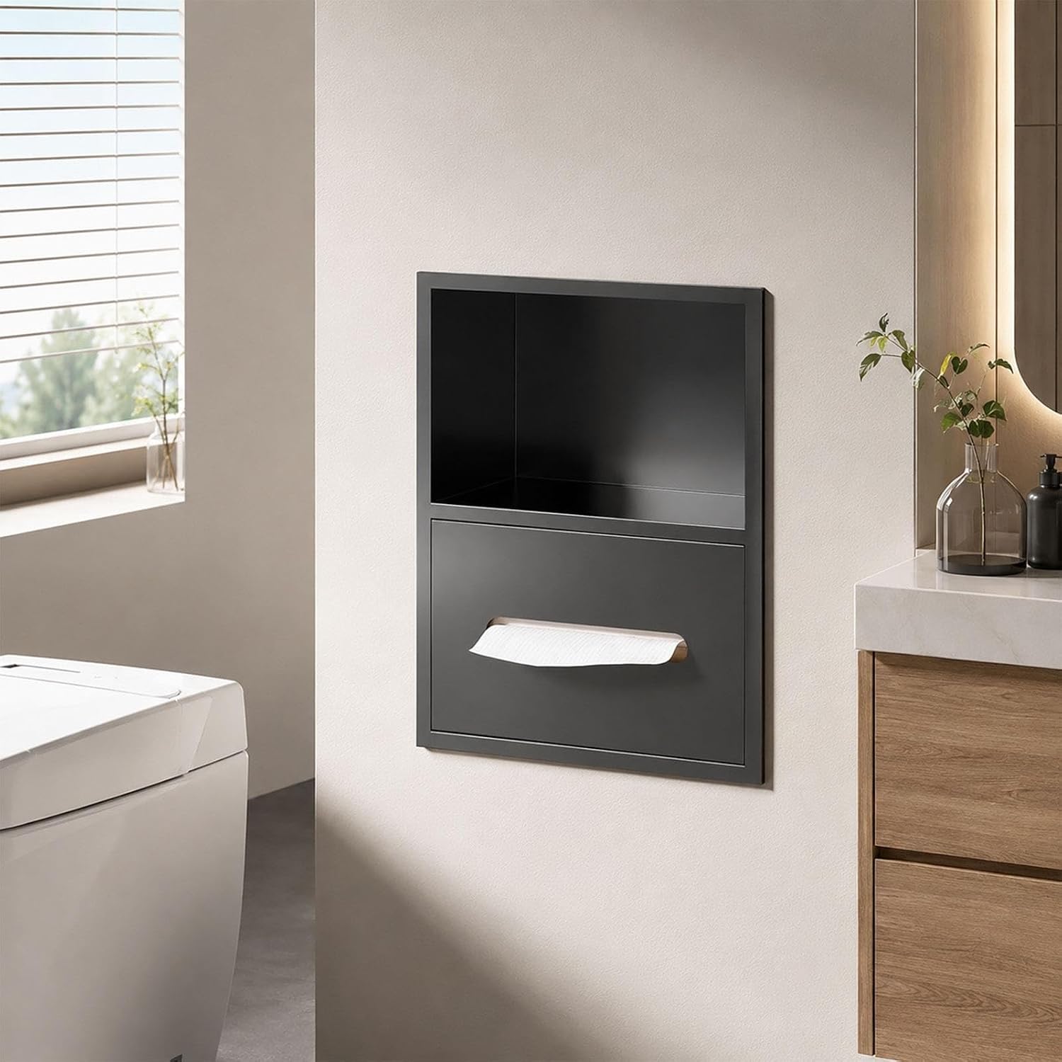 Recessed Toilet Paper Holder with Storage, for Bathroom Storage