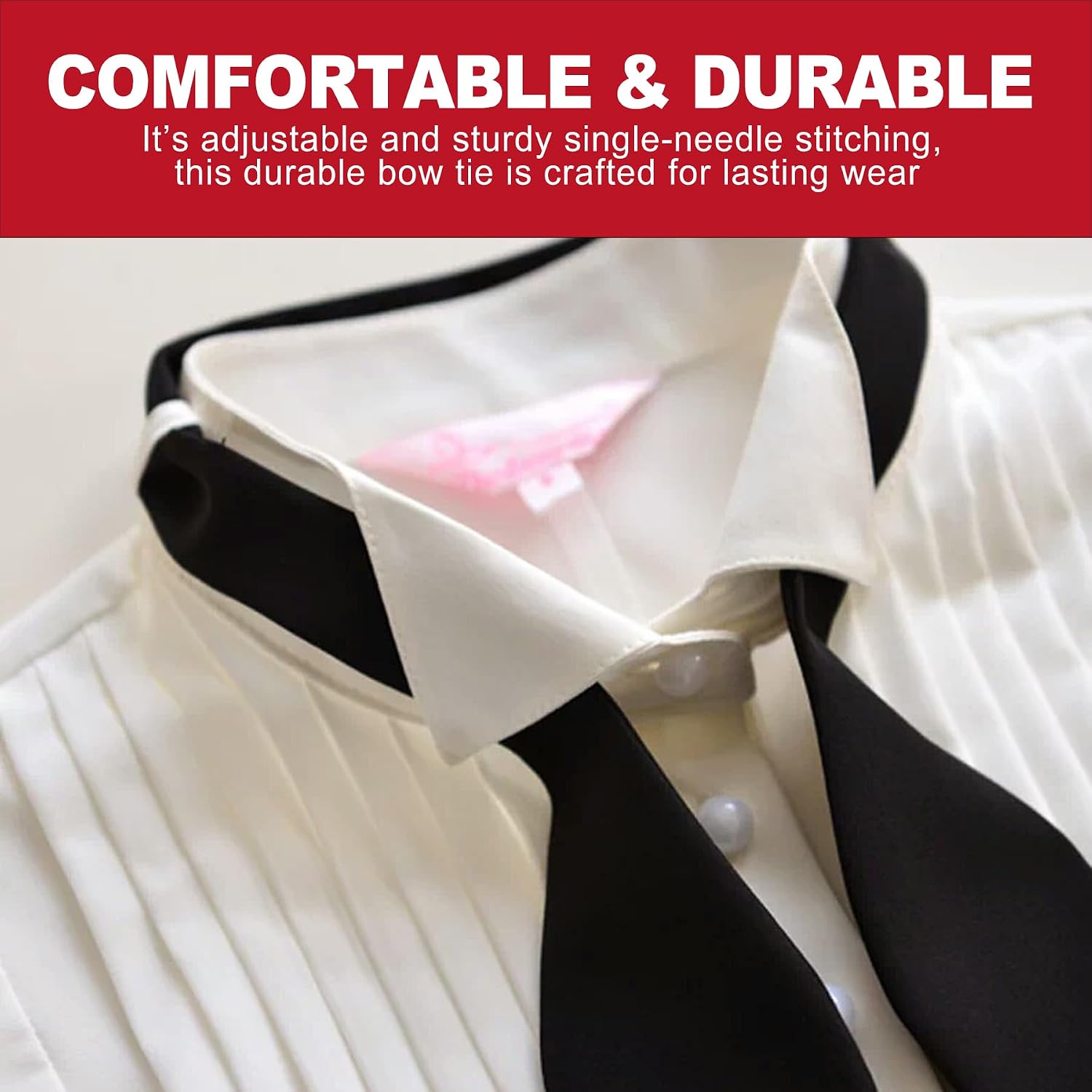 Men's 100% Silk Self Tie Bow Tie, Classic Formal Tuxedo Style with Adjustable Neck Strap for Wedding Party Formal Events, Solid Black