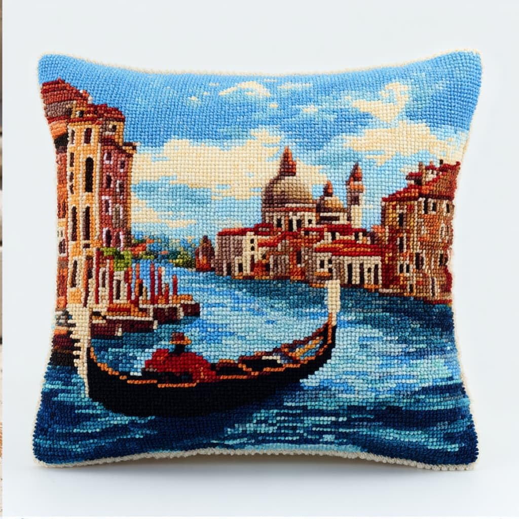 kitphoenix Crochet Pillow Making Kit,Gondola 43X43Cm Hand Knitted Cushion Material Set,Complete Craft Accessories with Tutorial,Warm Home Decoration for Living Room Bedroom
