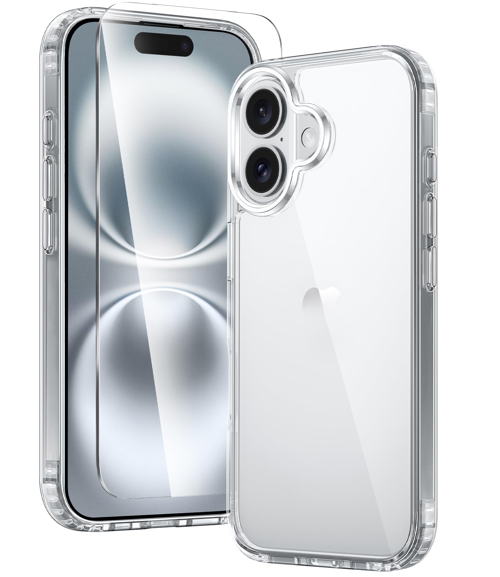 FNTCASE for iPhone 16 Plus Case Clear Phonecase with Screen Protector | Anti Yellowing, Military Grade Drop Protection, Slim Phone Cases, Shockproof Protective Bumper, Transparent Cell Cover