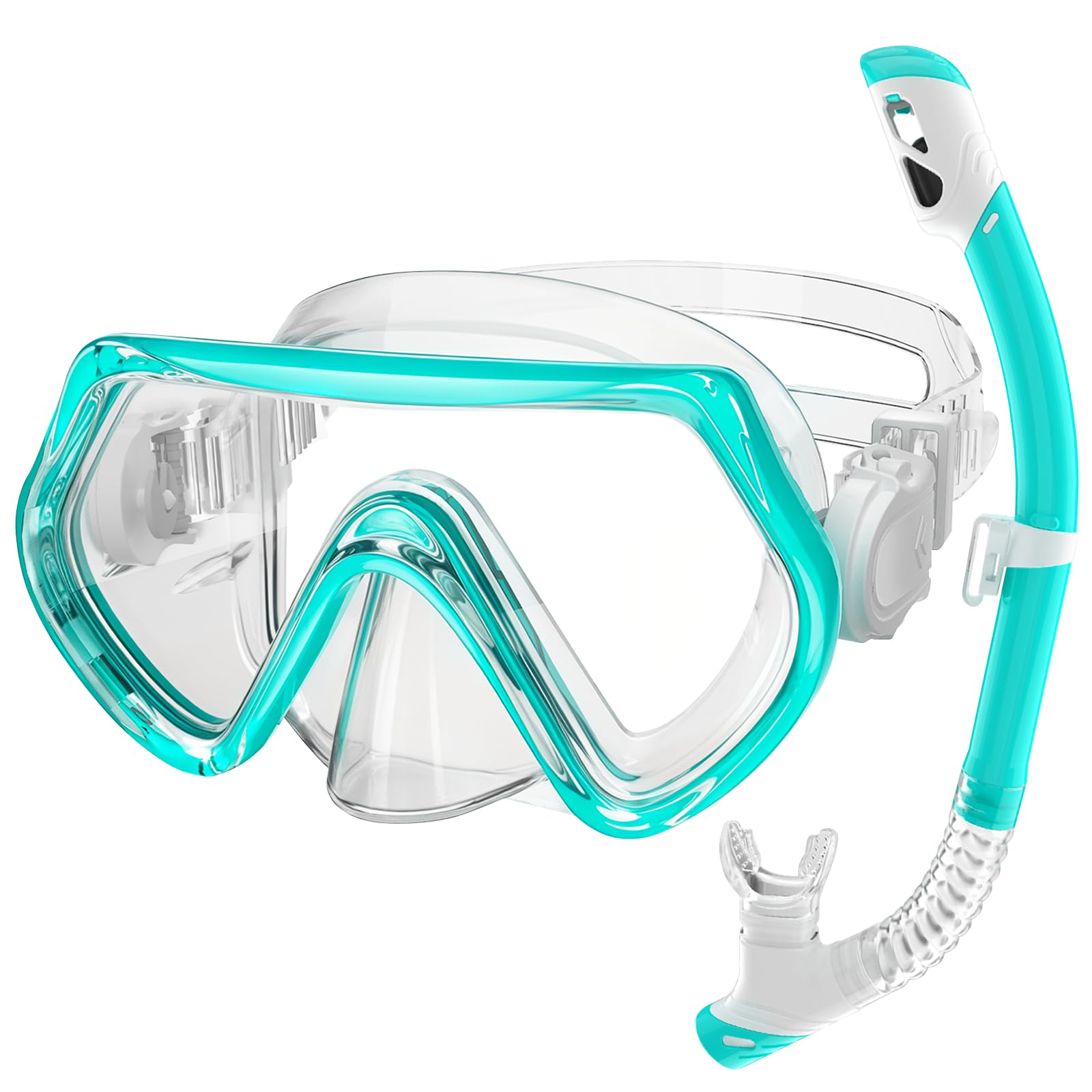 Set di 2 set di attrezzatura da snorkeling per bambini dai 3 ai 14 anni, anti-appannamento a 180°, con boccaglio e maschera da nuoto con copertura per il naso e occhiali in vetro temperato, per