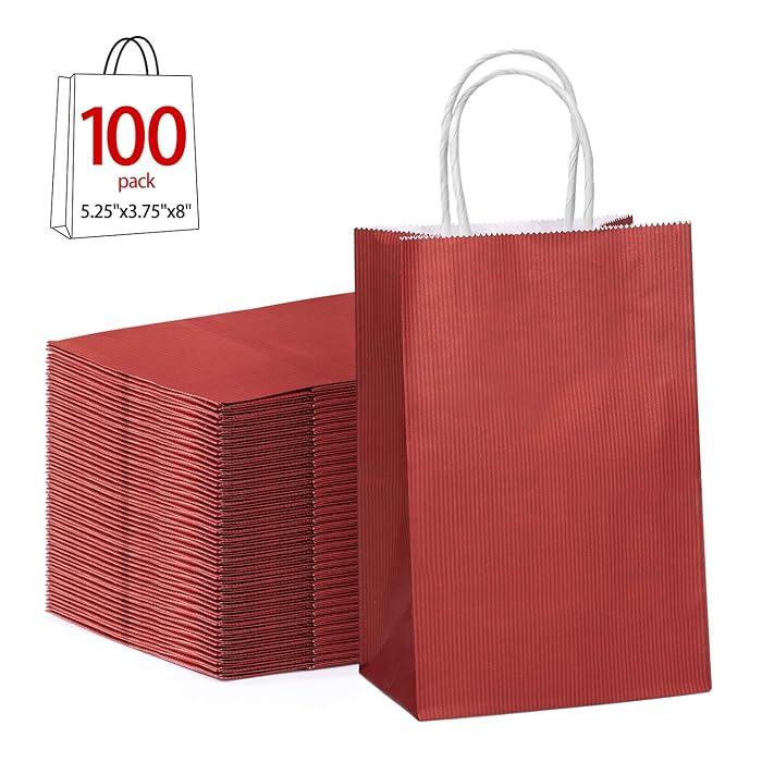 Buy GSSUSA Red Gift Bags 5.25x3.75x8"100Pcs GSSUSA Kraft Paper Bag