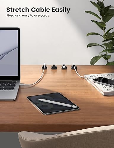 Vista 18 de Lamicall - Paquete de 10 clips de resorte de cable, organizador de cables para escritorio, clip de cable ajustable Lamicall para cables, organizador