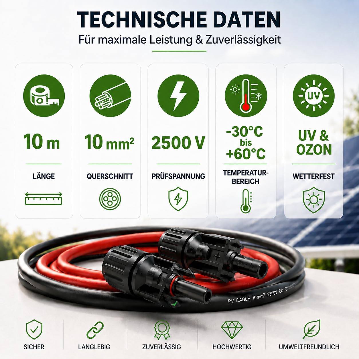 Offgridtec 10m 10mm² Solar-Verlängerungskabel mit Solarstecker