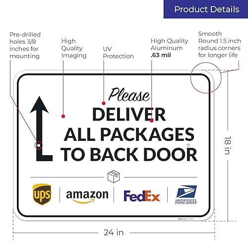 Vista 215 de Cartel de entrega del paquete, letrero de instrucciones de entrega, 10 x 7 pulgadas, aluminio 040 libre de óxido, resistente a la decoloración