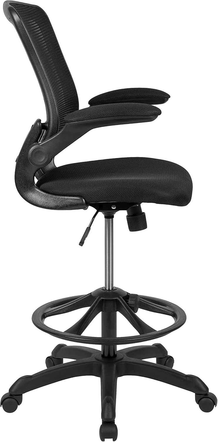 Flash Furniture Mid-Back Black Mesh Ergonomic Drafting Chair with Adjustable Foot Ring and Flip-Up Arms : Home & Kitchen
