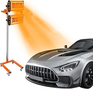 Secador de pintura por infravermelhos com suporte, 1000 W x 2 holofotes, superfície de secagem de 80 x 60 cm, lâmpada de reparação de carroçaria de carro, lâmpada de cura com temporizador