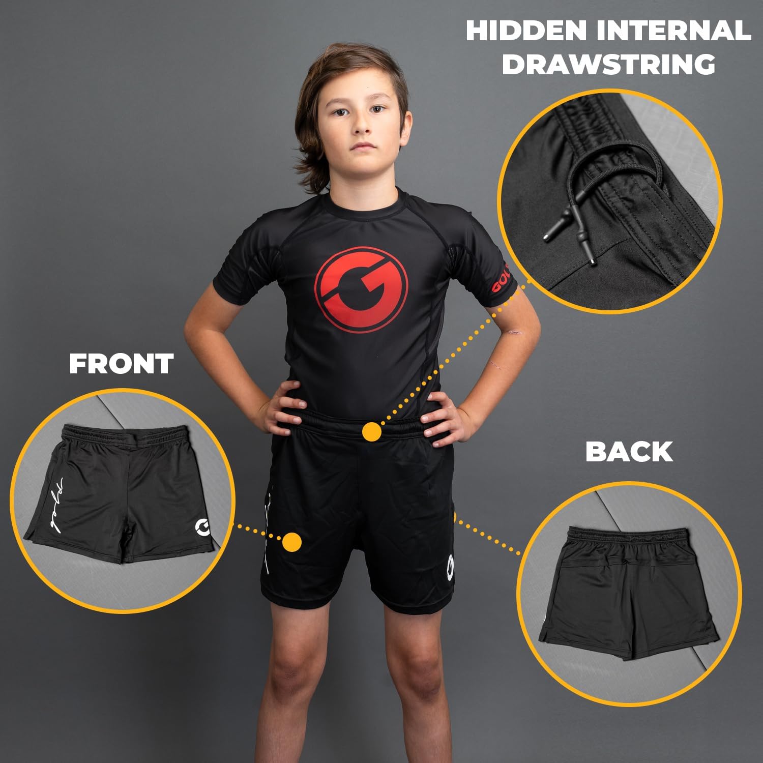 Gold BJJ Kids' Jiu Jitsu Shorts - Lightweight Youth Fight Short for Martial Arts, Wrestling, Boxing & MMA - Image 4