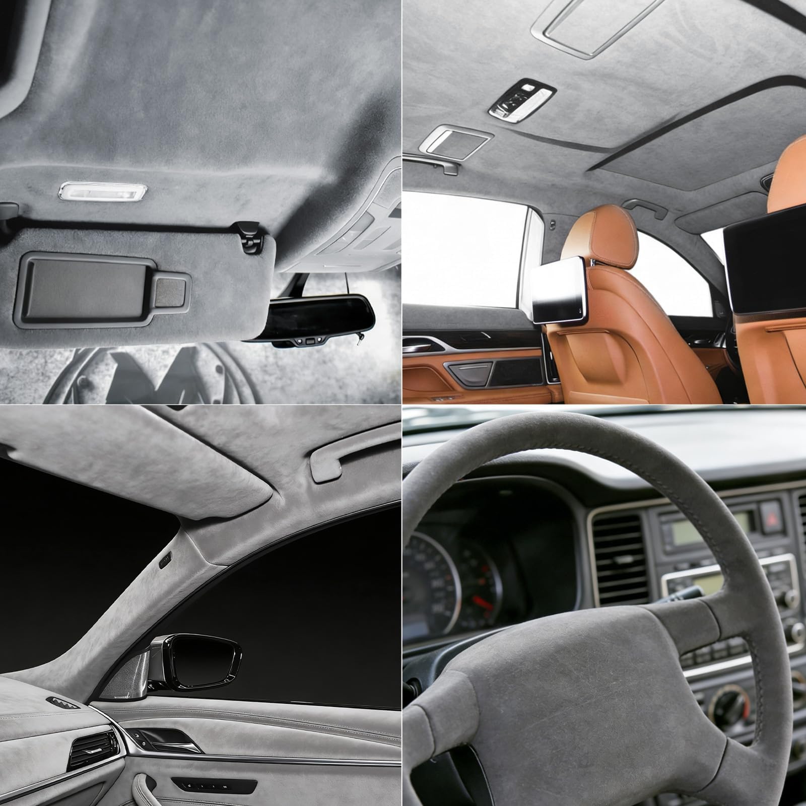 Mikrofaserstoff Selbstklebend 200x40 cm Dachhimmel Stoff Hohe Dichte Autohimmelstoff Selbstklebend Cockpit Interieur Stretch Dehnbar Folie Grau Wildleder Optik Kunstleder Velours für Auto