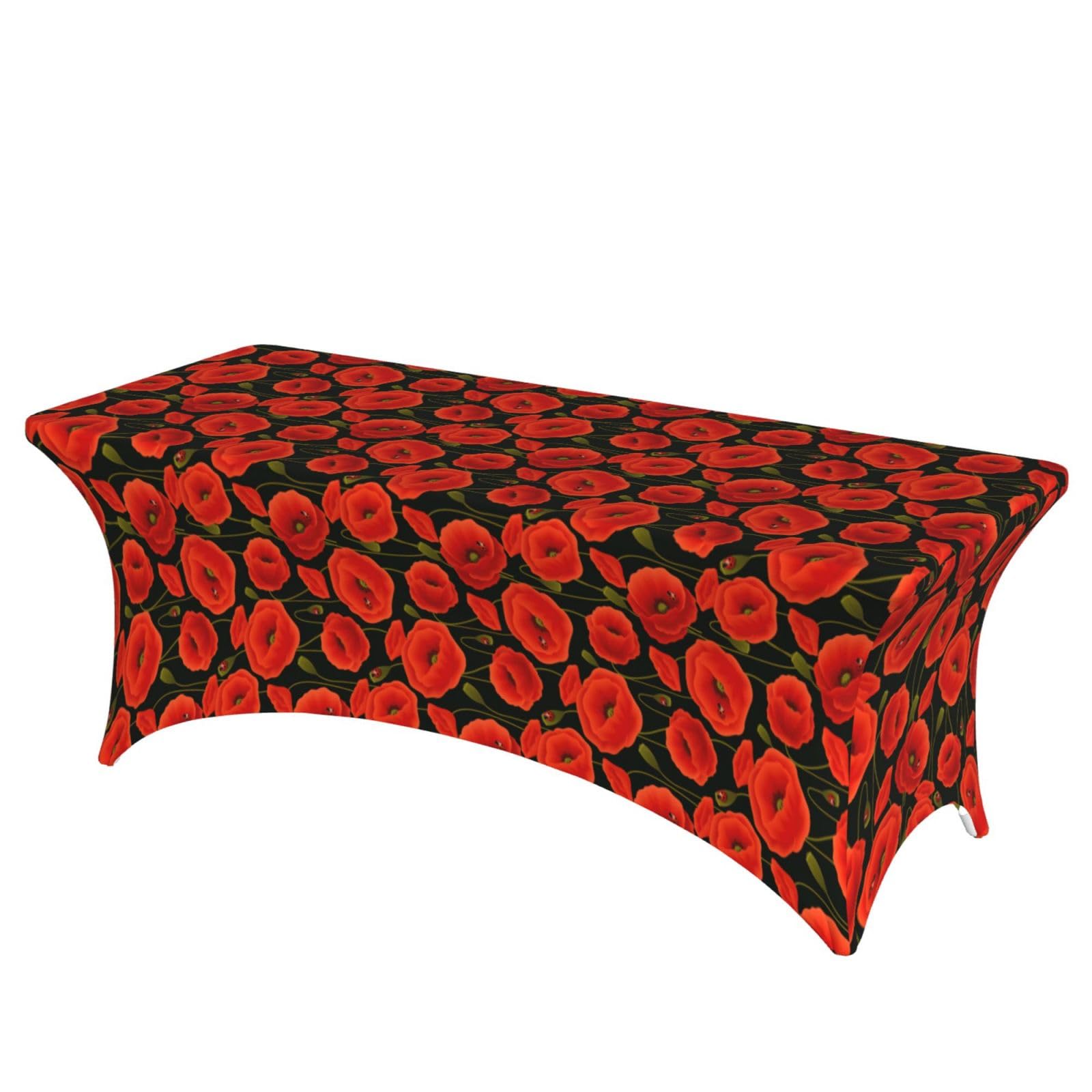 AYYQWE Poppy Flowers Print Elastic Rectangular Tablecloth For Banquet Outdoor Picnics Office Table Cover