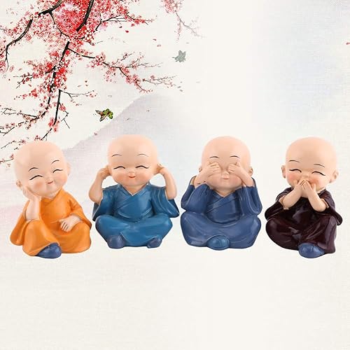 Miniatura 4 de 4 figuras de monjes, lindos monjes sabios de Kongfu para decoración interior de automóvil, decoración de resina, adorno de resina, no escucha el
