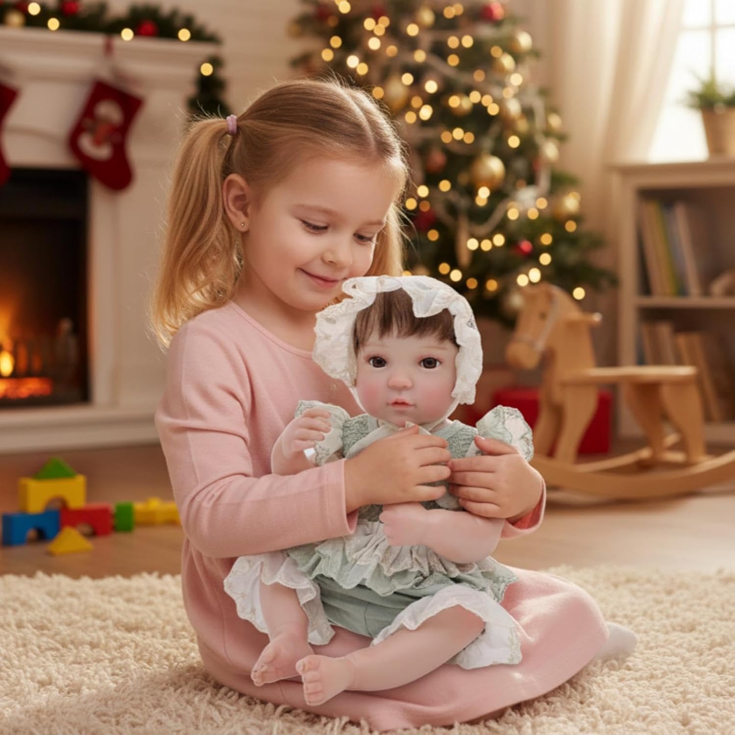 20-Inch Reborn Baby Doll, Cute Realistic Newborn Baby Doll with Hand-Rooted Hair, Poseable Full-Body Vinyl Baby Dolls for 3+ Ages，Gifts (Green)