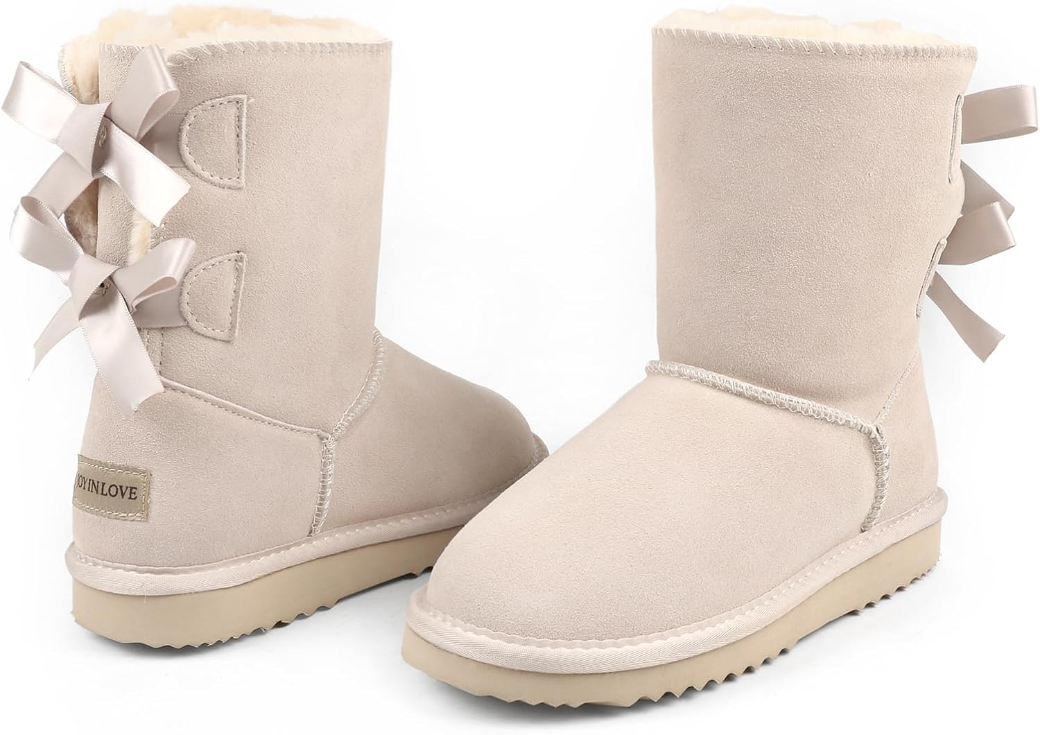 JOY IN LOVE Women's Snow Boots for Winter Mid-Calf high Back Bows