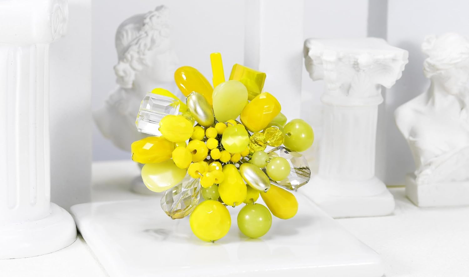 AeraVida Modish Yellow Cluster of Sparkling Crystals, Cultured Freshwater Pearls, and Mixed Stones Pin or Brooch | Elegant Statement Jewelry for Women image 2