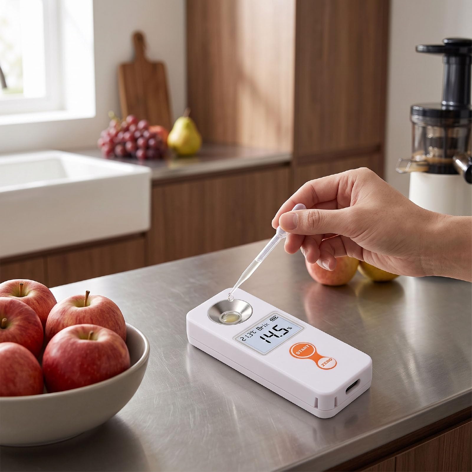 Refractómetro Digital Portátil para Frutas 0-32%, para Dulzura de Jugos