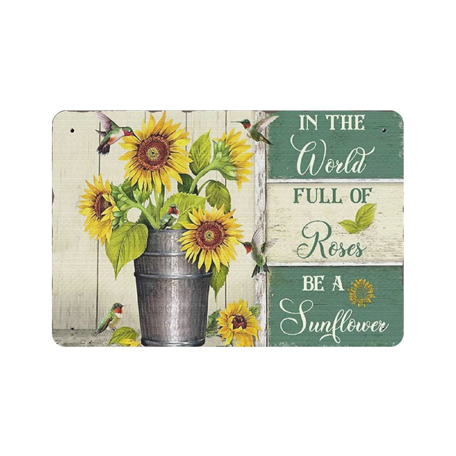 Hummingbird And Sunflower Metal Tin Sign Artwork Poster Iron Painting Outdoor Sign Vintage Plaque Poster Cave Garage Pub Bar Kitchen Home Decoration 8"x12"