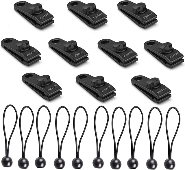 10 Sets Tarp Clip Tent Tarp Clips Lock Grip Awning Clamp Tent Clip Accessories Ball Bungee Cord Rope for Tents,Covers,Awnings,Banners,Boat,Gardening