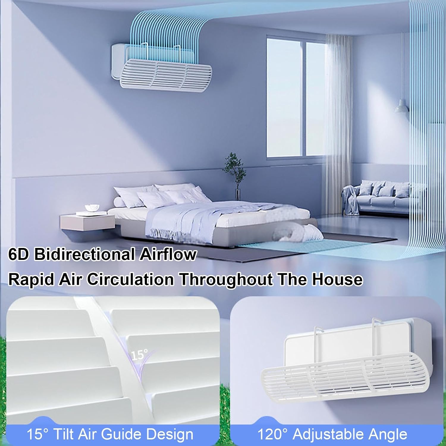 15° Blinds Air Conditioner Deflector, 120° Adjustable Mini Split Air Deflector with Filter Cotton, Enhance Circulation, Anti Direct Blowing