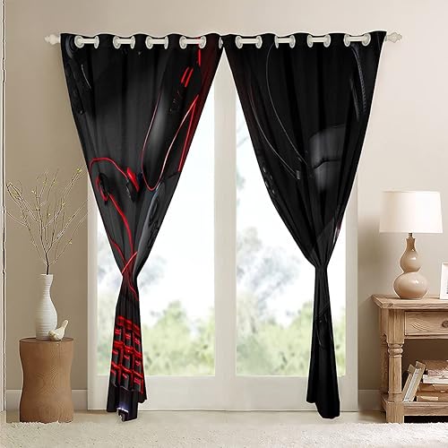 Miniatura 4 de Erosebridal Cortinas negras para ventana de gamepad modernas, novedosas, estilo de ciencia ficción, decoración de videojuegos, cortinas de ventana