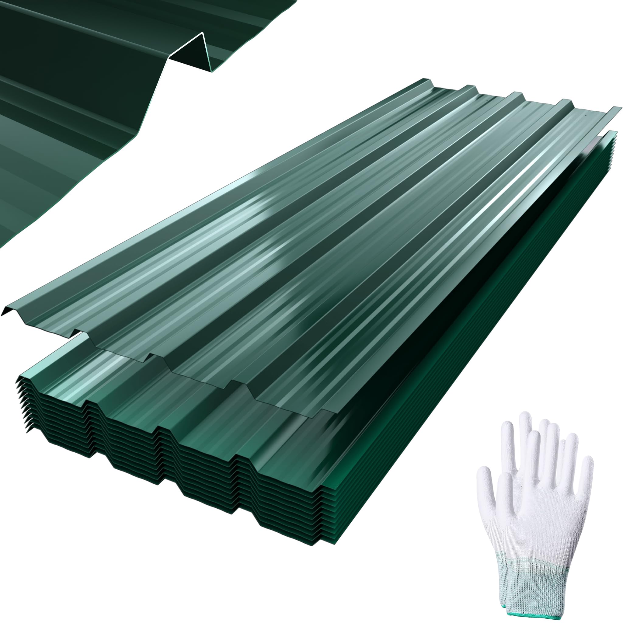 FIVMEN 12 lamiere trapezoidali zincate, 1295 x 450 mm, per tetto con guanti e viti, piastre ondulate, 7 m², verde
