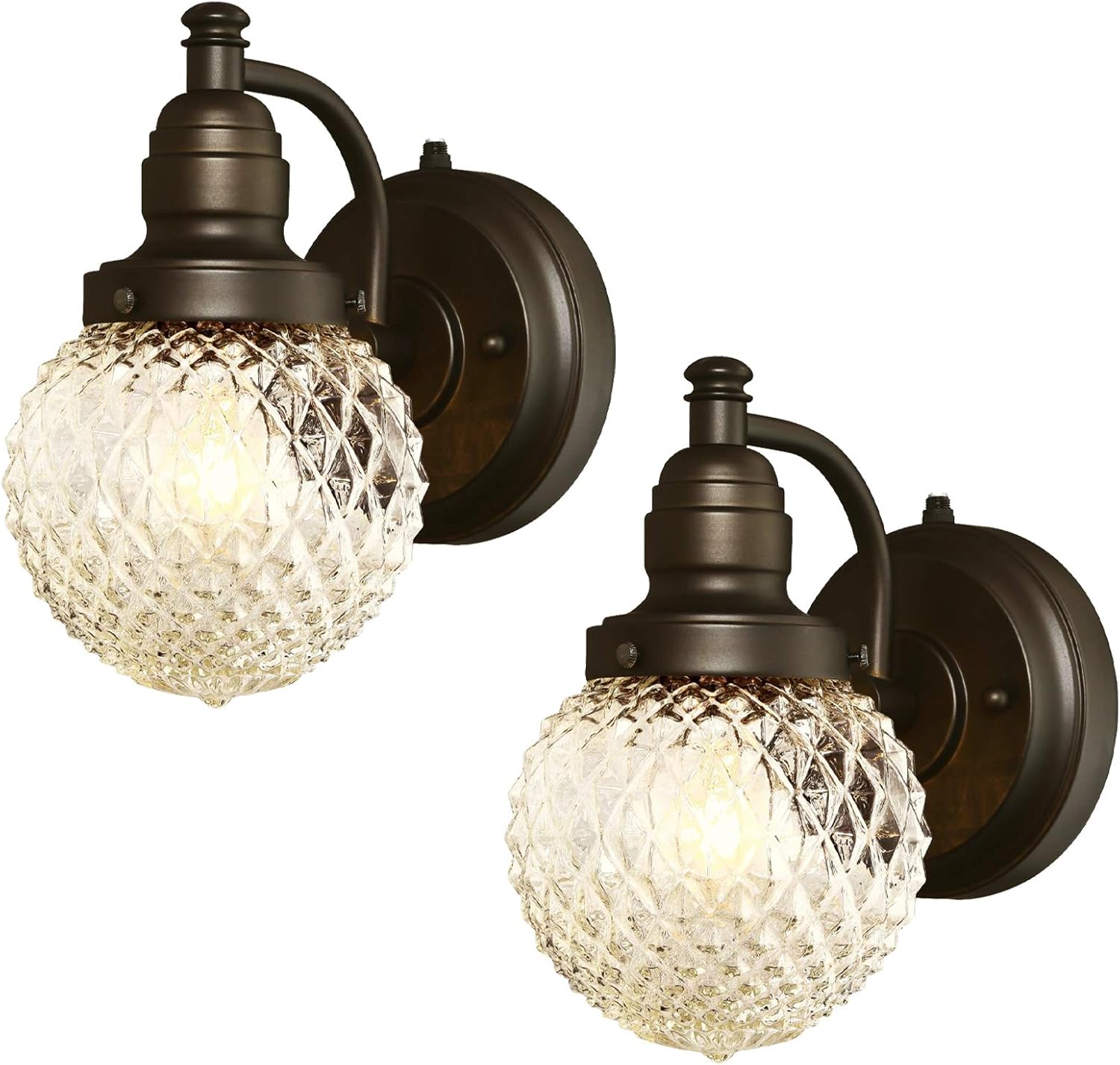 Laborate Lighting, One-Light Outdoor Wall Fixture with Dusk to Dawn Sensor in Oil Rubbed Bronze Finish with Clear Diamond Cut Glass, Pack of 2