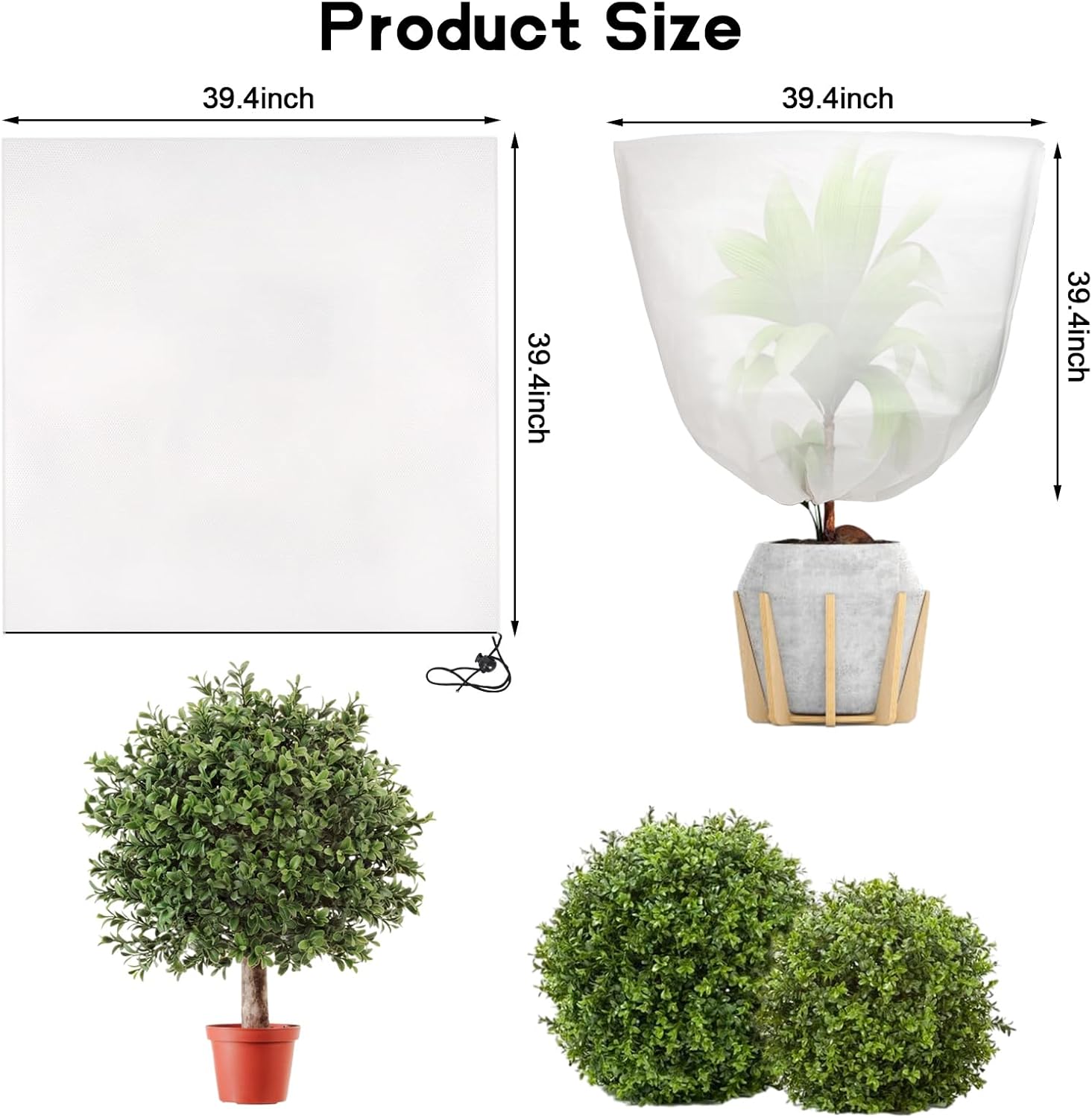 Svepndic 4 PCS Winter Plant Covers Freeze Protection,39X39 Reusable Plant Protector Bag with Drawstring,Winter Plants Jacket Warm Shrubs Cover Blanket Frost Protection for Outdoor Garden Plants white 4