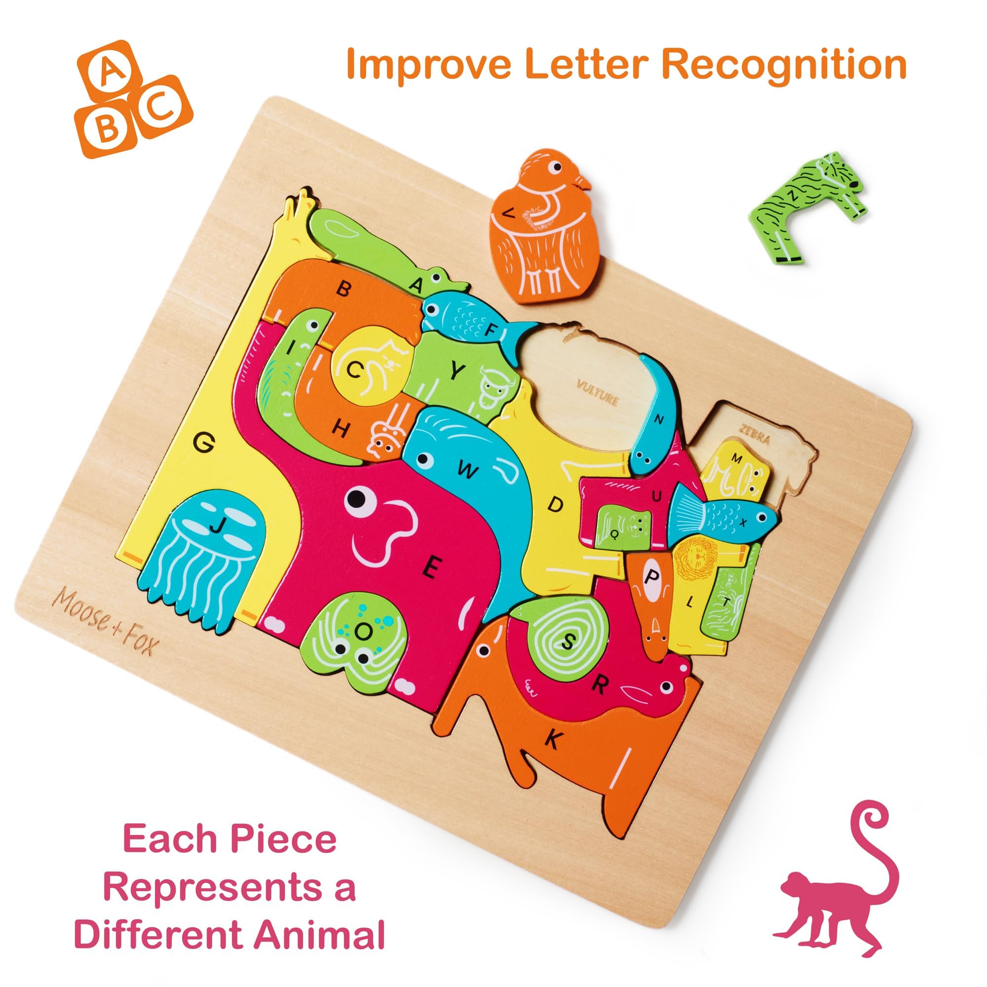 Amazon.co.jp: Moose + Fox Wood Puzzles for Kids Ages 4-6, Durable