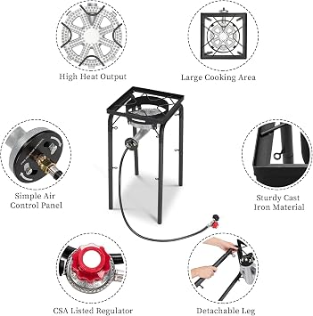 ROVSUN High Pressure 200,000 BTU Propane Gas Stove Single Burner for Outdoor Cooking Home Brewing Turkey Fry, Powerful Camping Cooker with Adjustable Regulator & Removable Feet