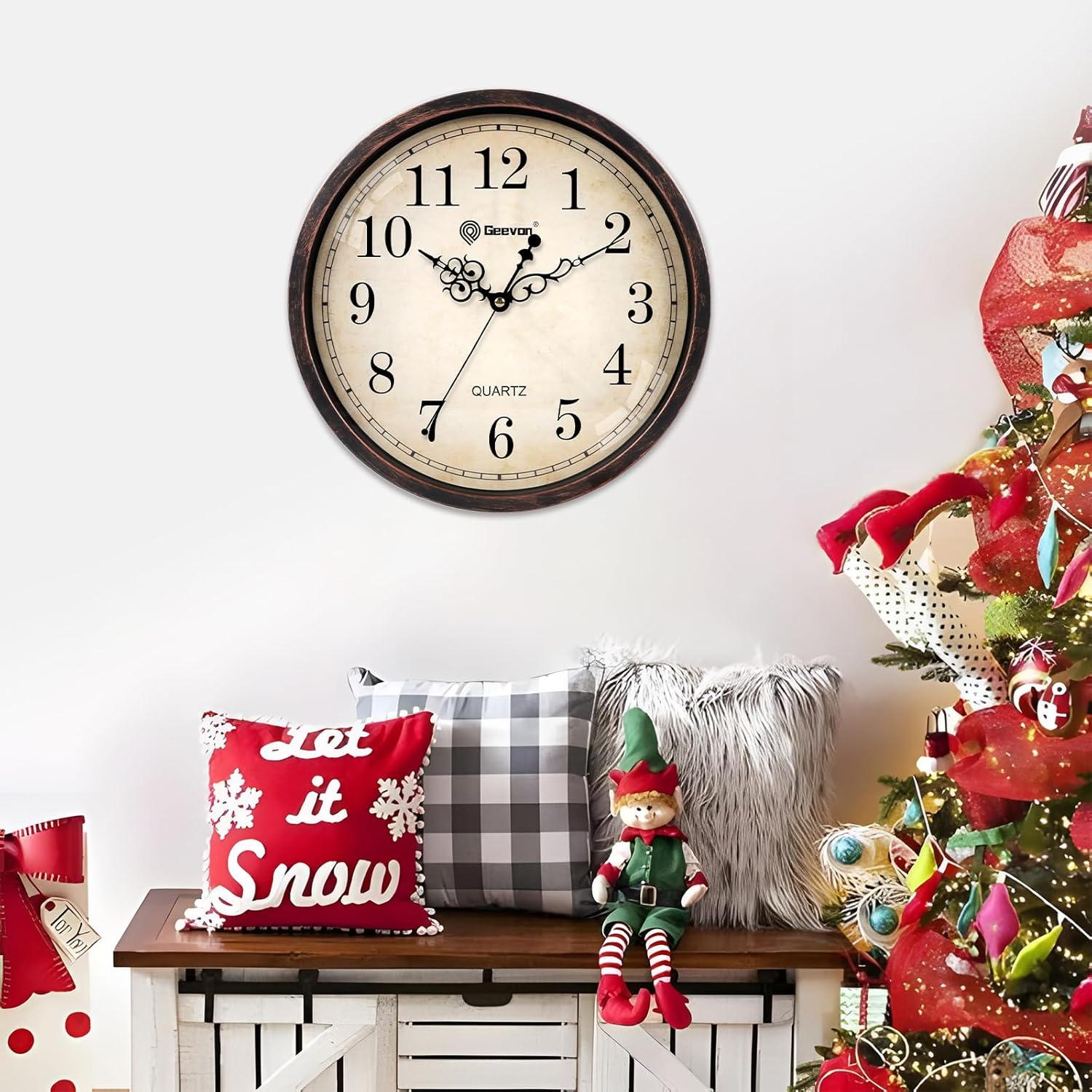 Geevon Vintage Wall Clock, Silent 14" Non Ticking Retro Round Clock Quartz Decorative Battery Operated Wall Clock for Kitchen,Office,Classroom,Bedroom,Living Room Decor