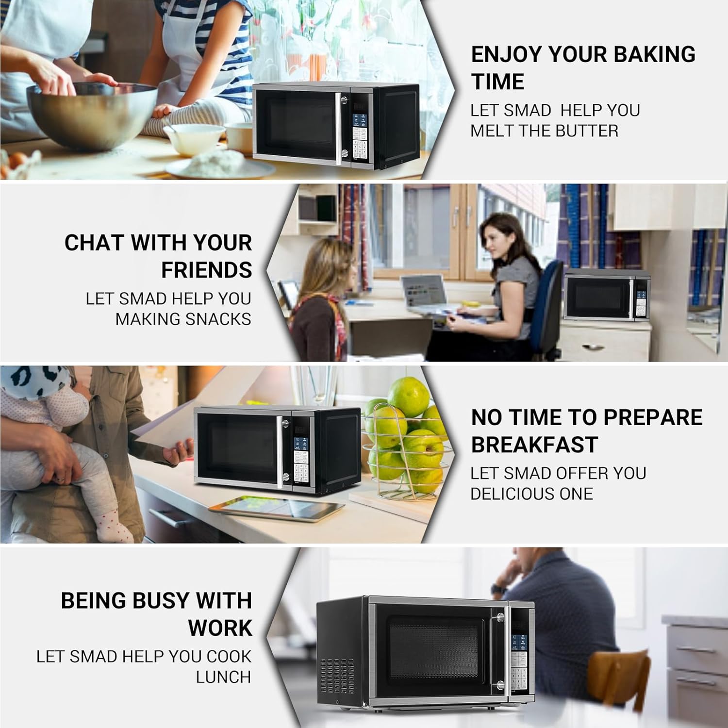 Smad Small Microwave Countertop 0.7 Cu.Ft with Removable Turntable and Child Lock, 700W Mini Microwave Compact with 6 Auto Menus for Apartments, Dorm and Kitchen, Stainless Steel