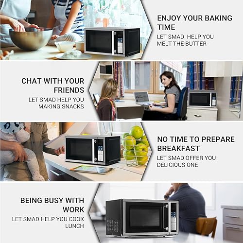 Miniatura 6 de Smad Microondas pequeño de 0.7 pies cúbicos, horno microondas de encimera con tocadiscos extraíble, 6 menús automáticos y bloqueo para niños, mini