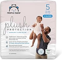 Mama Bear Plush Protection Diapers Size 5, 31 Ct - Hypoallergenic, Ultra-Soft Disposable Baby Diapers with 12Hr Leak Protection