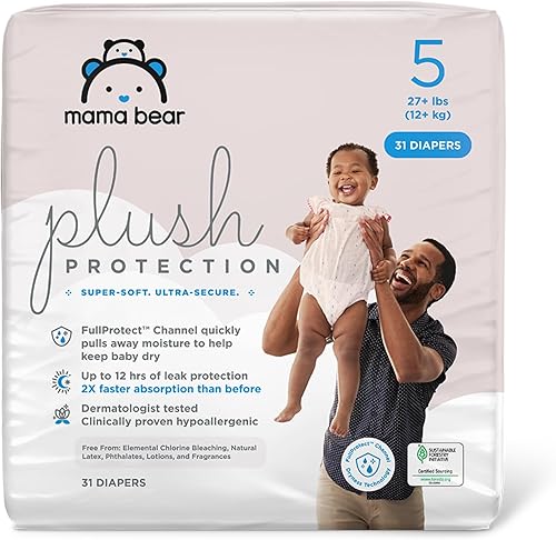 Marca Tienda - Pañales de protección de felpa Mama Bear, talla 5, ultra suaves, hipoalergénicos, dermatológicamente probados, para bebés de 27