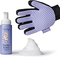 Pretty Kitty Waterless Cat Dry Shampoo & Grooming Glove - Lick-Safe No Rinse Foam for Deshedding, Dandruff, Dry Skin & Kittens