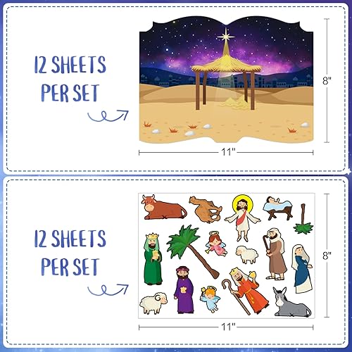 Miniatura 6 de FaCraft Calcomanías de Natividad, 24 hojas de calcomanías para belén, divertidas manualidades de Navidad para fiestas religiosas, suministros de