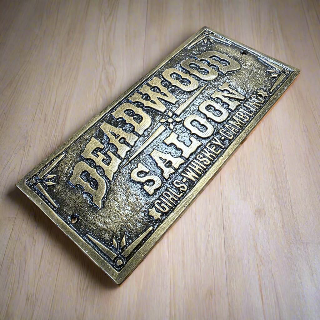 Deadwood Saloon Girls Whiskey Gambling Plaque With Raised Lettering & Antique Finish (7.5" x 3.5")