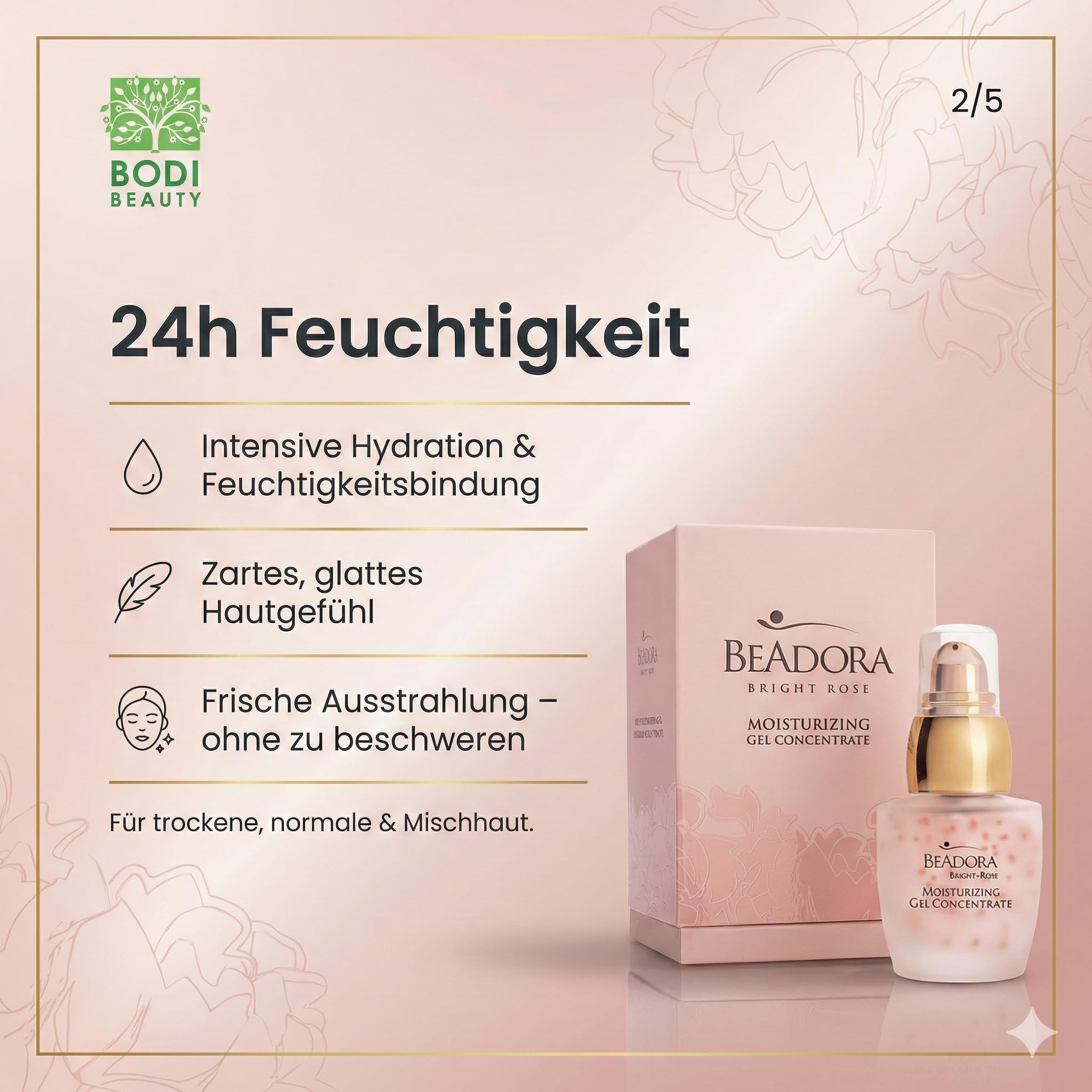 BeAdora Rose Gel-Konzentrat 30 ml mit Rosenöl & Hyaluronsäure