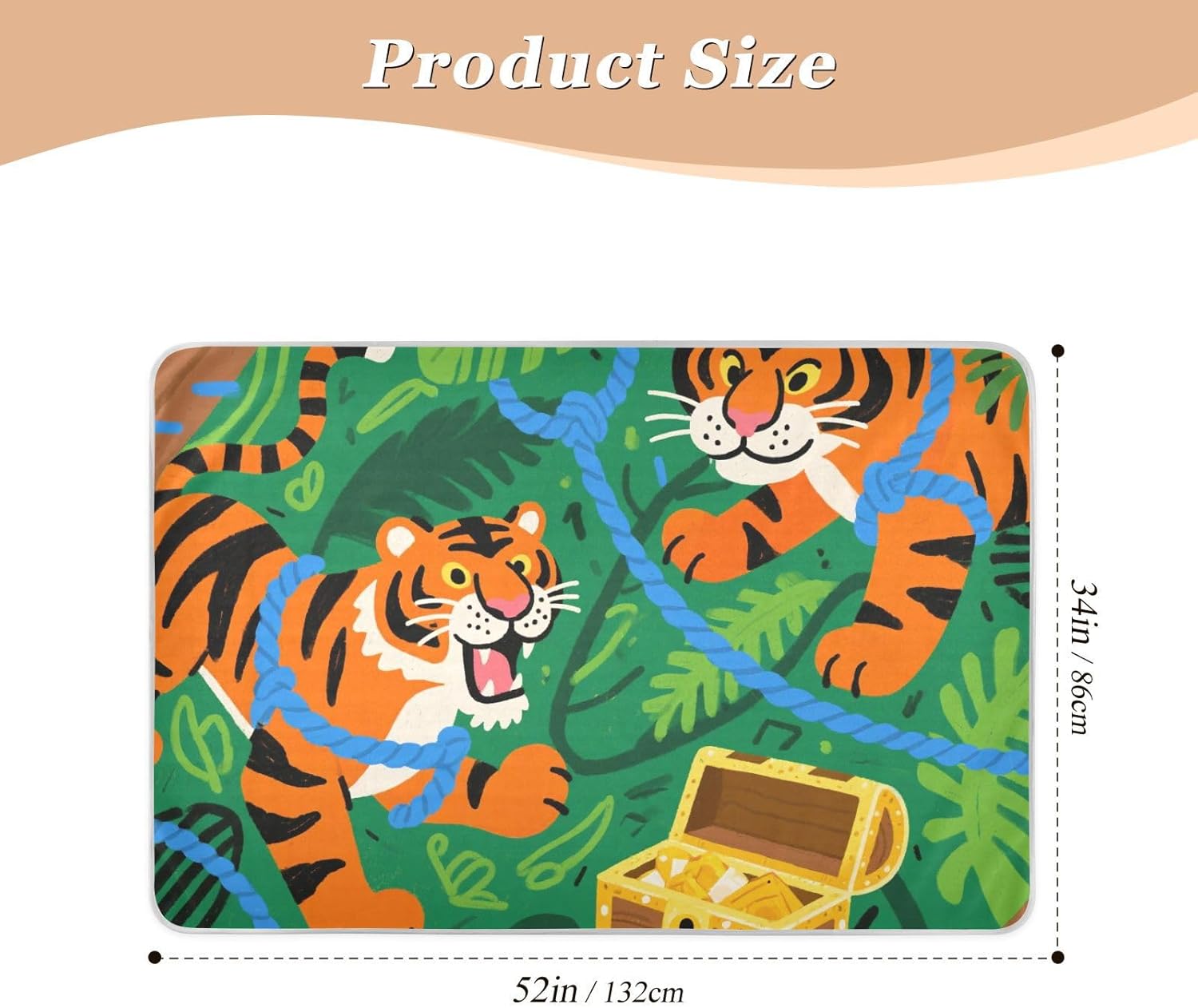 Cartoon Orange Tigers Treasure Green Extra Large Resuable Potty Training Pee Pad Waterproof Washable Underpads Wetting Cover Leakproof Quick Drying Pad Liner for Kids Adults Pets , 52" L x 34" W