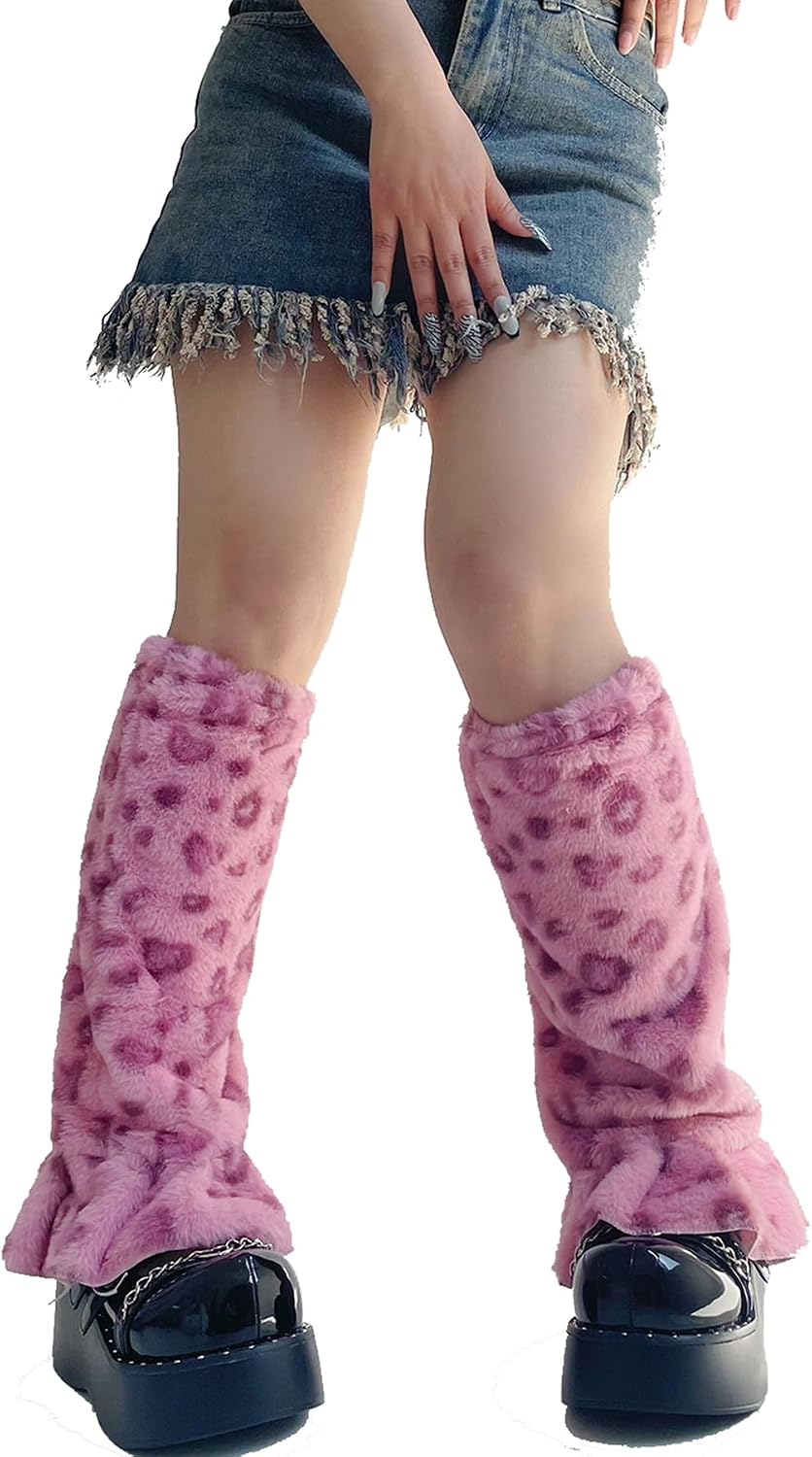 Sexybody Leg Warmers for Women & Girls Y2K Kawaii Fluffy Fur Flared Leg Warmer Furry Goth Grunge Socks Harajuku Leopard