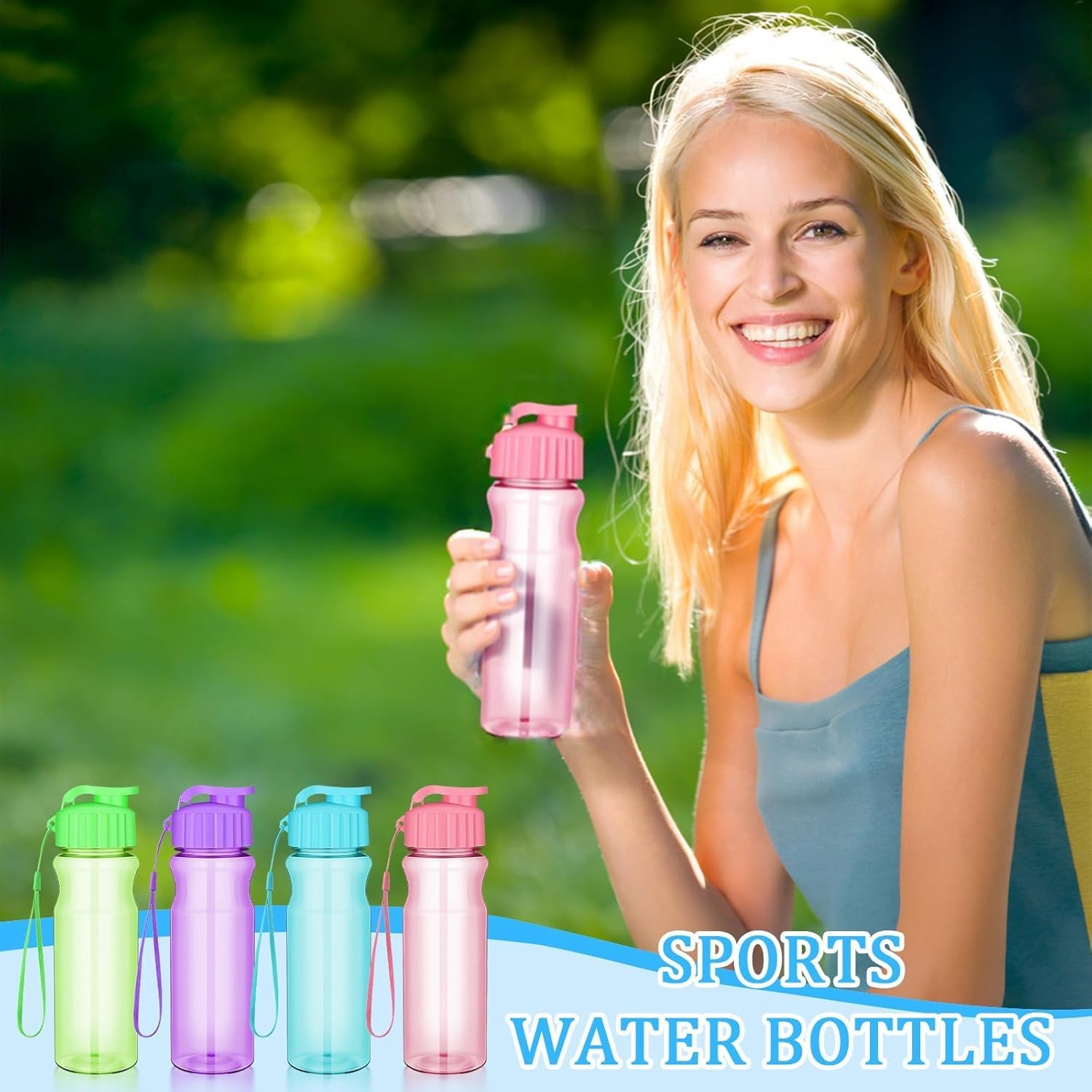 20 bottiglie d'acqua in plastica per bambini da 500 ml, bottiglie sportive riutilizzabili con tappo a patta e cintura, impermeabili e leggere, ideali per scuola, feste, all'aperto, palestra (4 colori)