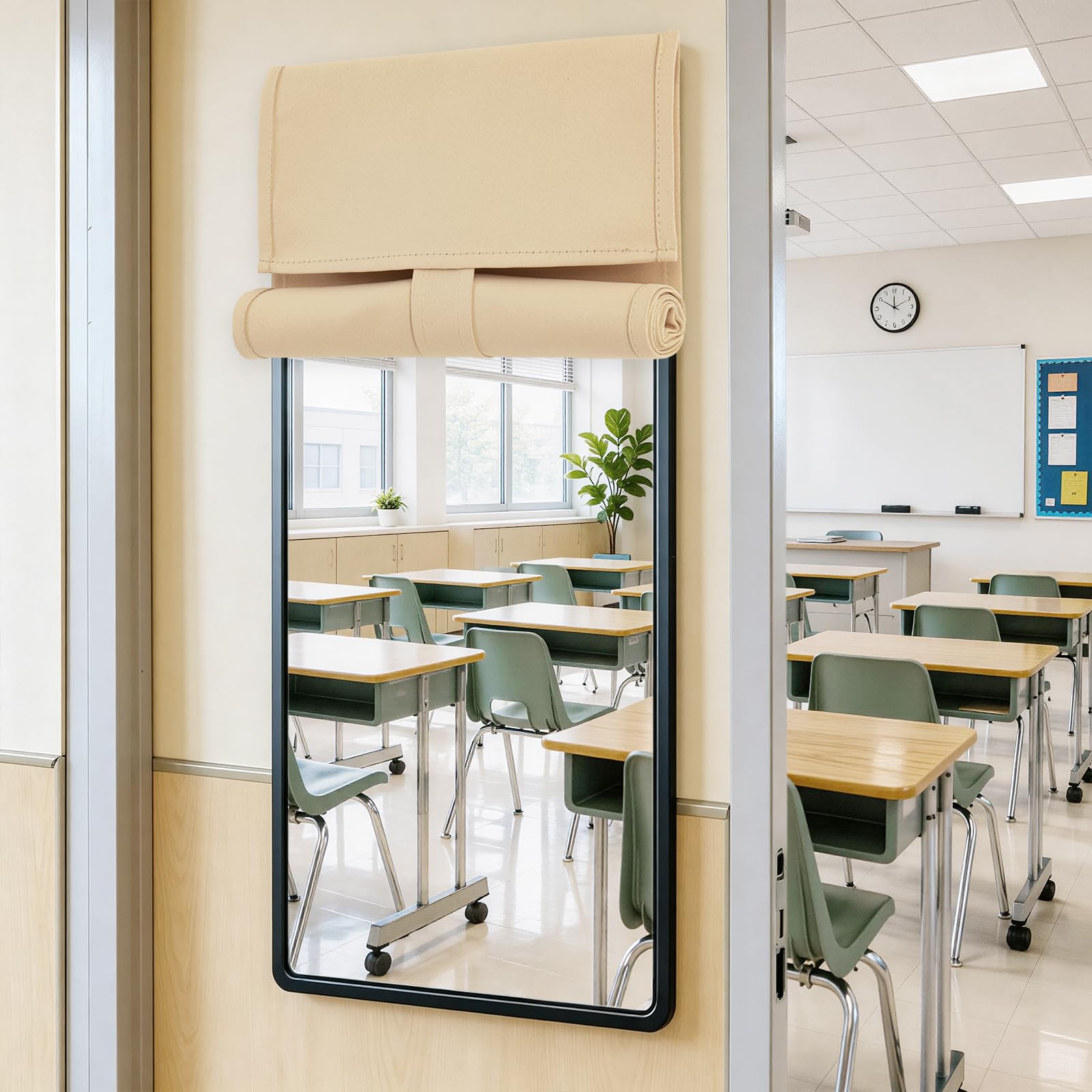Vatge Classroom Door Window Cover - Small Door Curtain for Narrow Windows, Easy Installation Room Darkening Frontdoor Curtains, 1 Panel, W10 x L42, Beige โ image 1