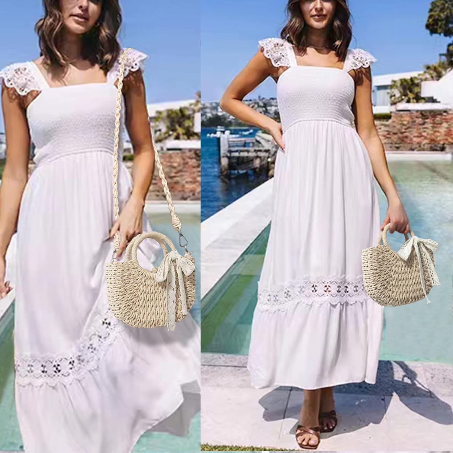 Straw Clutch Top Handle Handbags Rattan Straw Bag Summer Beach Tote Shoulder Bag Crossbody Travel Beach Tote - Image 6