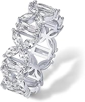 PAVOI 14K Gold Plated Marquise Eternity Ring for Women - CZ Baguette Chunky Stackable Wedding Band Size 7