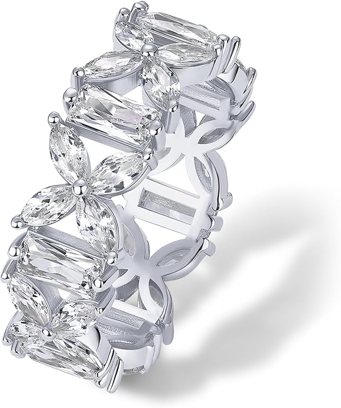 Anillos de eternidad de marquesa chapados en oro de 14 quilates para mujer, anillo de boda apilable grueso con circonita cúbica, alianzas de boda de oro con circonita cúbica baguette para mujer, joyería nupcial