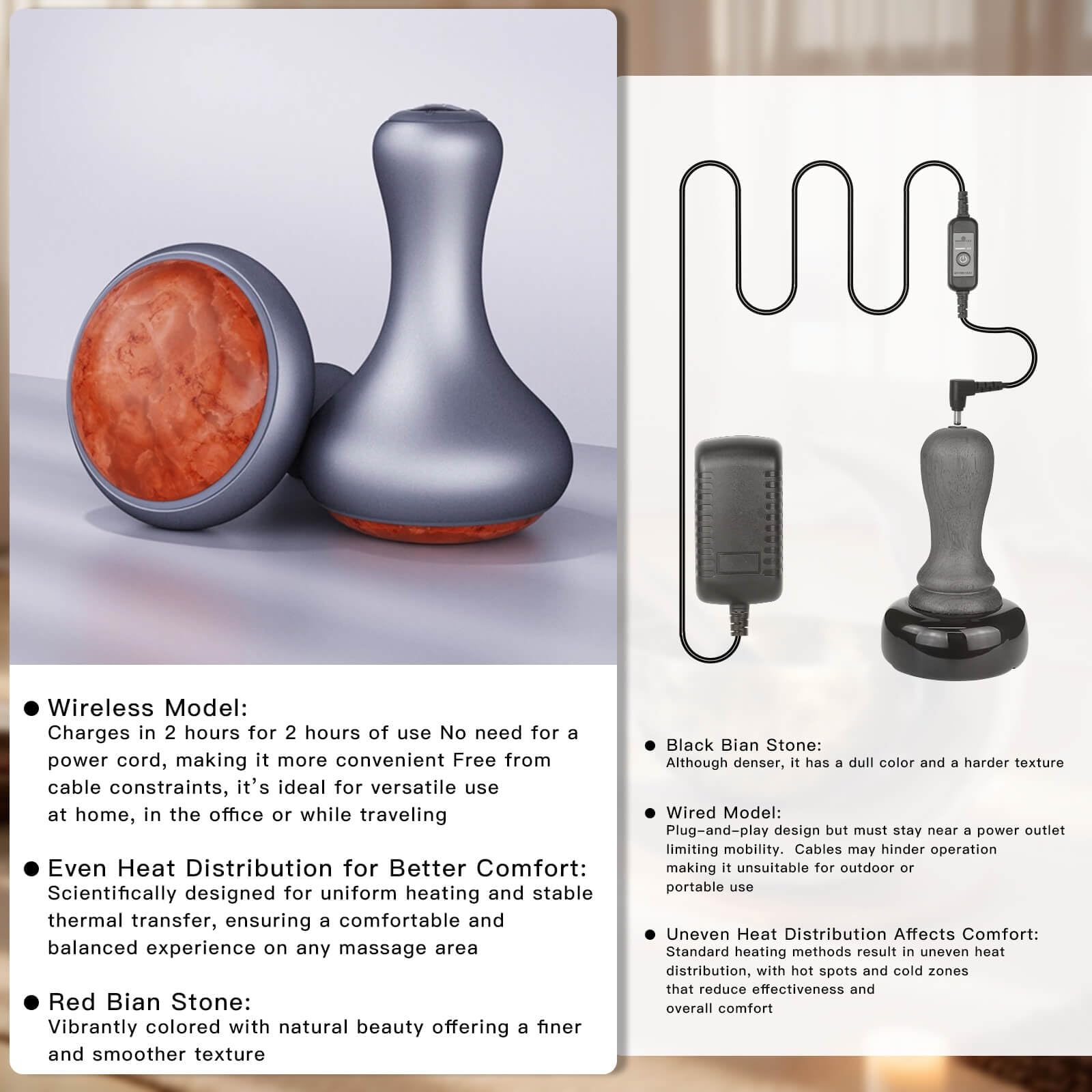 Piedras calientes para masaje, piedras calientes masaje muscular con calentador, piedra bian natural inalámbrica, gua sha eléctrica para spa en casa