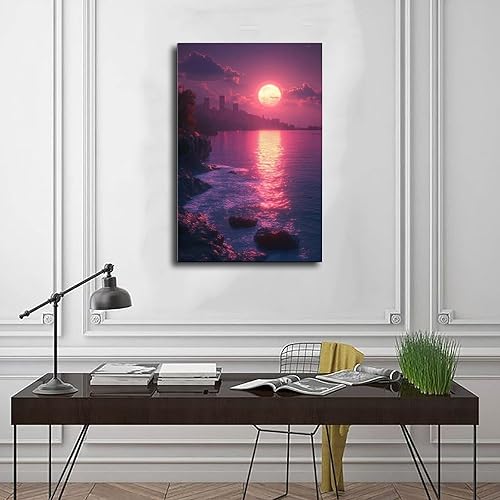 Miniatura 3 de Synthwave Neon Sunset Poster  Vaporwave Aesthetic Digital Art  Retro Futuristic Wall Decor for Bedroom Or Office Canvas Poster Wall Art Decor Print