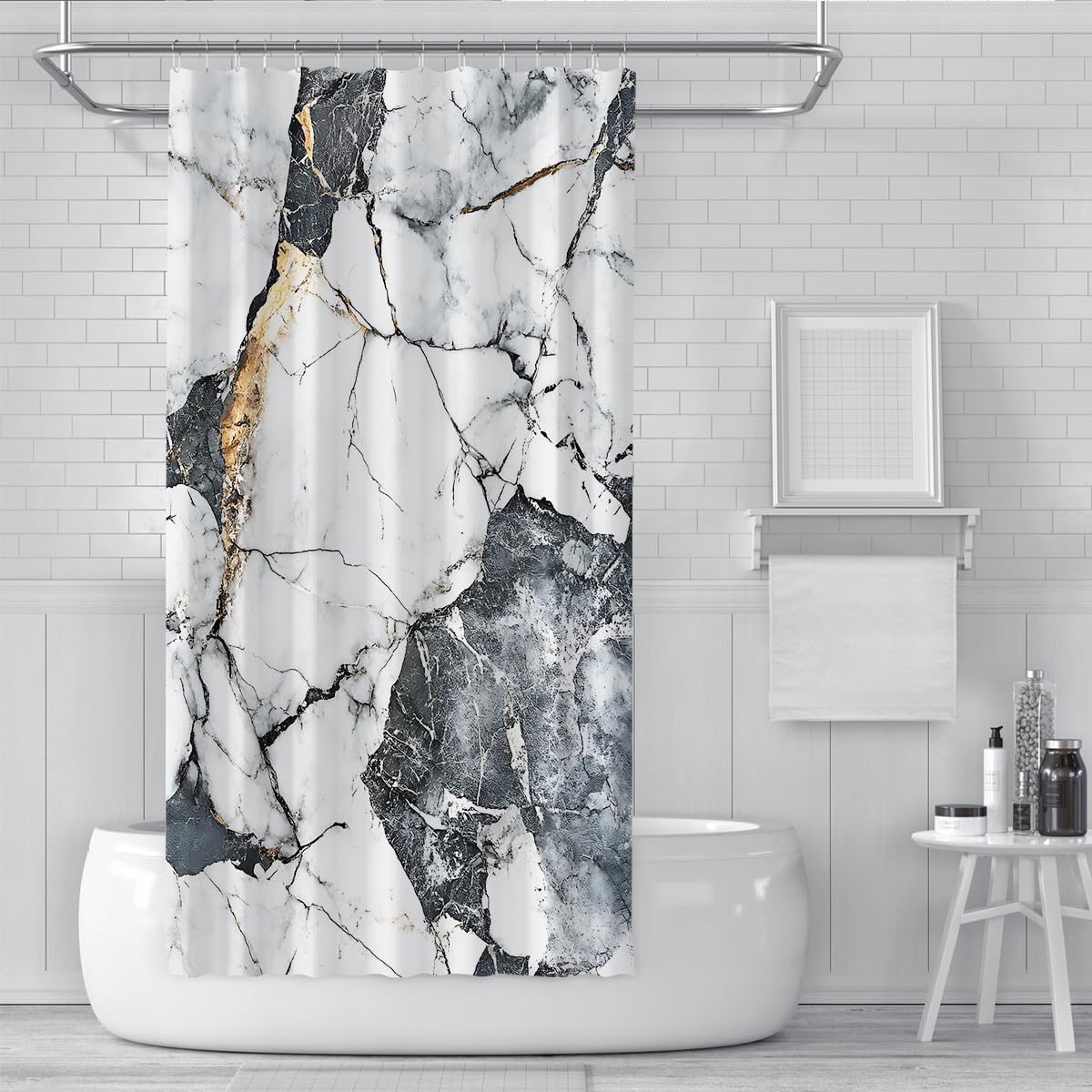 Marmortextur Kunst Duschvorhang Luxus-Steinmuster Badevorhang Abstrakter Stil Badewannenvorhänge für zeitgenössische Badezimmerdekoration wasserdicht 180 x 180 cm