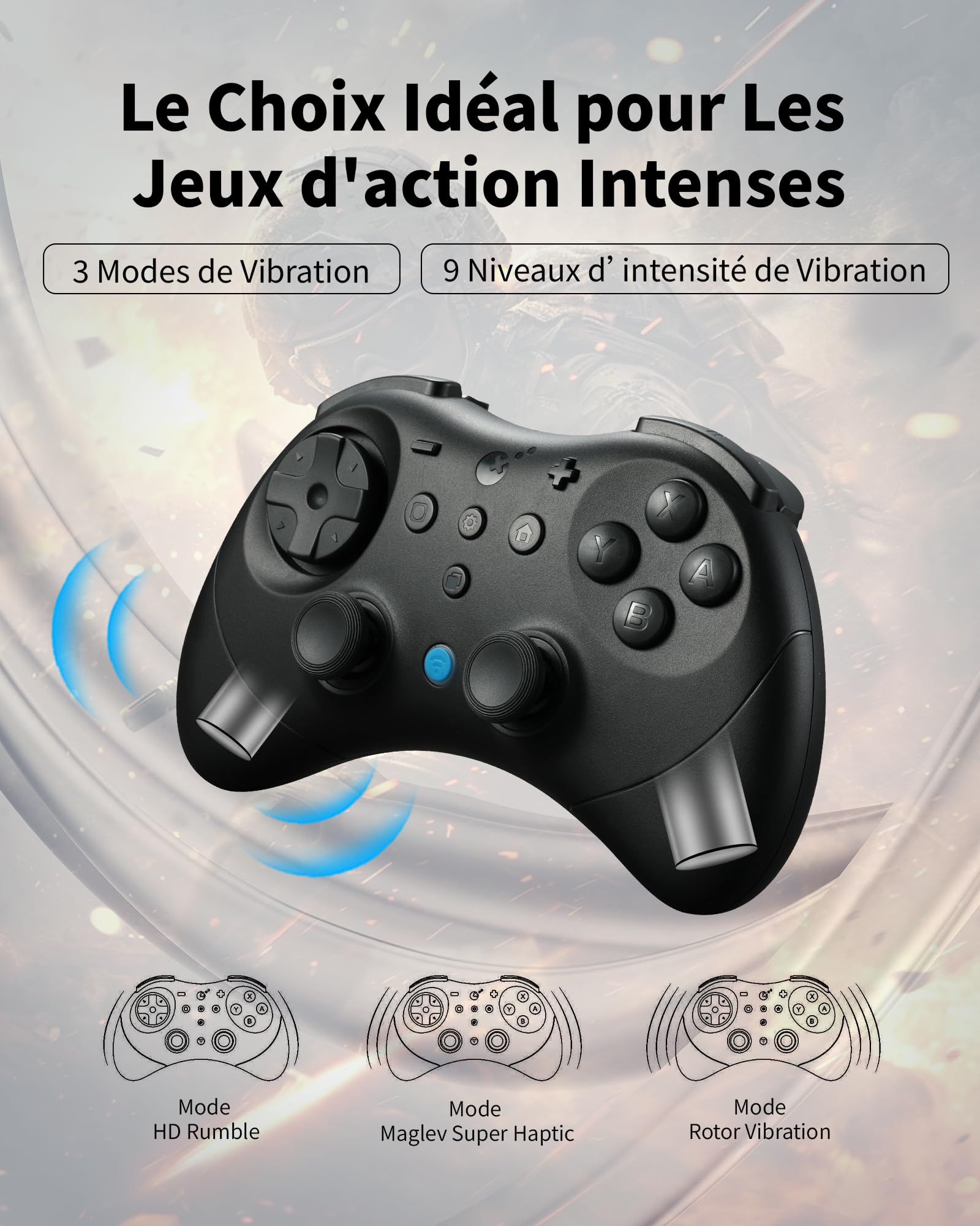 GuliKit Elves 2 Pro Manette Sans Fil pour Switch 1/2, PC, Android, iOS, Joysticks à Effet Hall, Rotary Rumble, Gyroscope 6 axes, Autonomie de 20 Heures, D-Pad (Rétro)